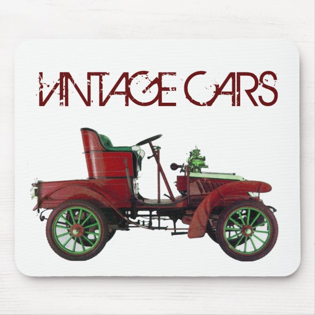 RED VINTAGE CAR,CLASSIC AUTOMOTIVE, White Mouse Pad (Front)