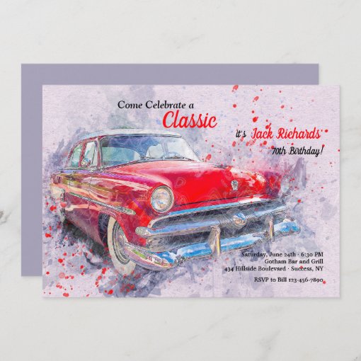 Red Vintage Car Invitation Zazzle