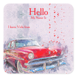 Red Vintage Car Name Tag Sticker