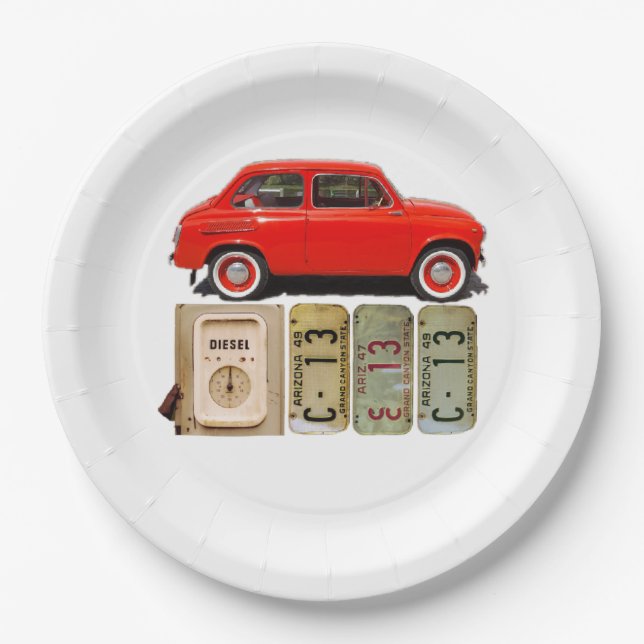 Red Vintage Car Paper Plates (Front)