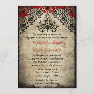 Red Vintage Chandelier Wedding Invitation