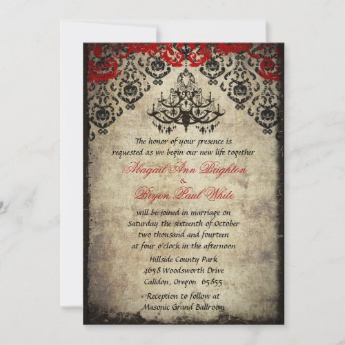 Red Vintage Chandelier Wedding Invitation