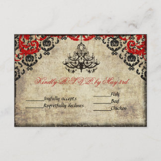 Red Vintage Chandelier Wedding Invitation RSVP