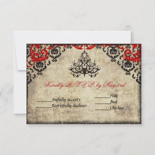Red Vintage Chandelier Wedding Invitation RSVP