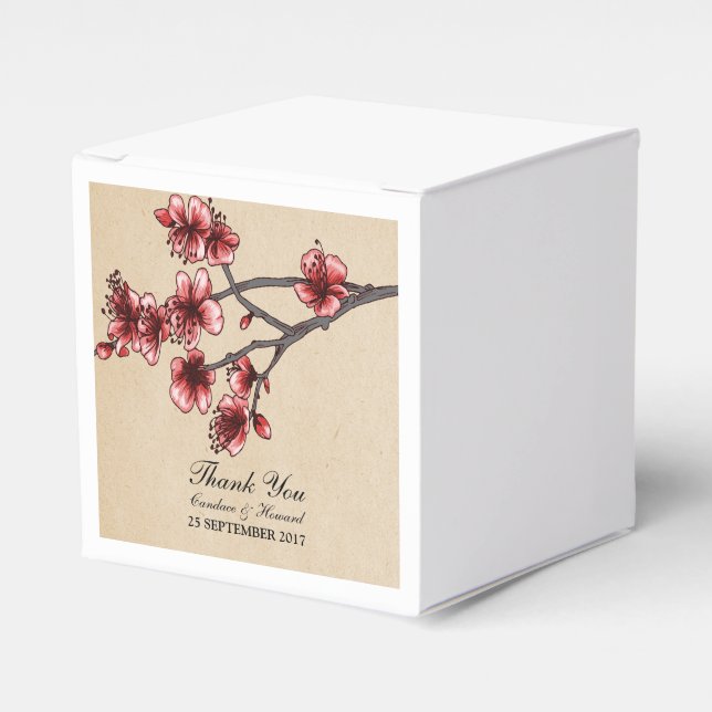 Red Vintage Cherry Blossoms Favor Boxes (Front Side)