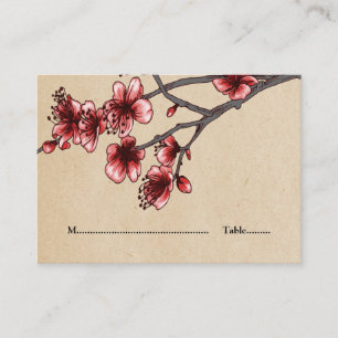 Red Vintage Cherry Blossoms Place Cards