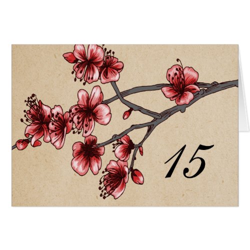 Red Vintage Cherry Blossoms Table Number Card