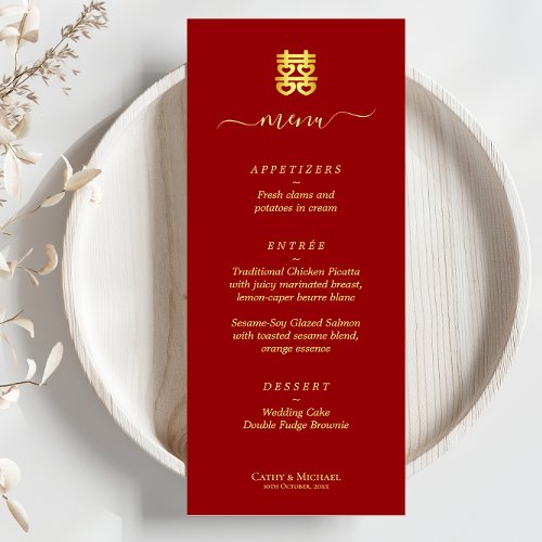 Red vintage Chinese wedding double happiness Menu