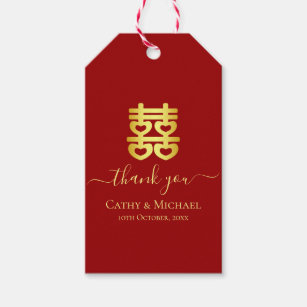 Red vintage Chinese wedding heart double happiness Gift Tags