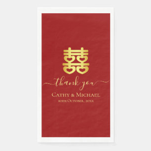 Red vintage Chinese wedding heart double happiness Paper Guest Towels