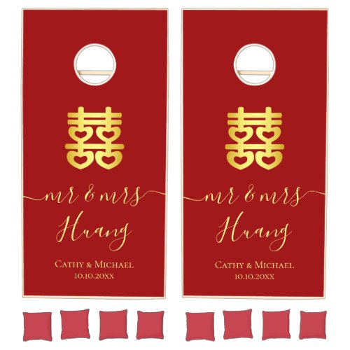 Red vintage Chinese wedding mr  mrs Cornhole Set