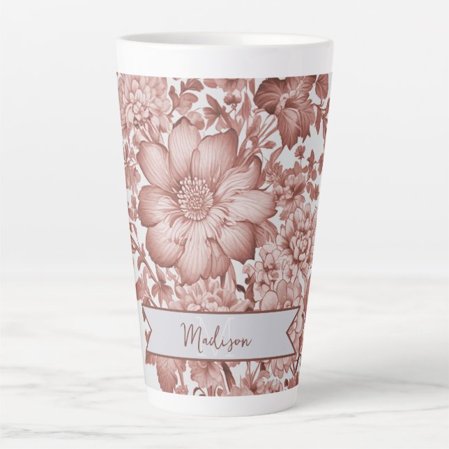 Red Vintage Chinoiserie Floral Personalized Latte Mug (Front)