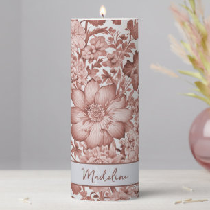 Red Vintage Chinoiserie Floral Pillar Candle