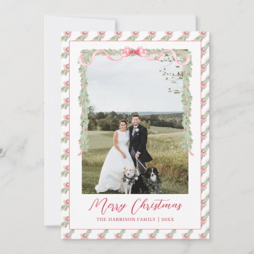 Red Vintage Christmas Bow Photo Grandmillenial Holiday Card