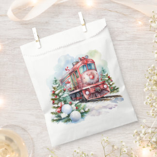 Red Vintage Christmas Train Favor Bag