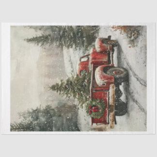 Red Vintage Christmas Truck Tissue Paper