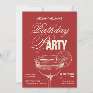 red vintage cocktail birthday party invitation