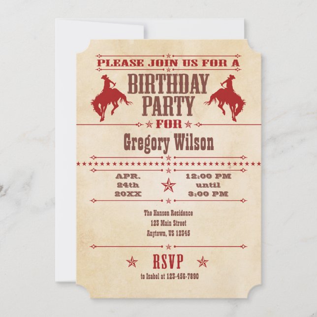 Red Vintage Cowboy Birthday Invitation (Front)