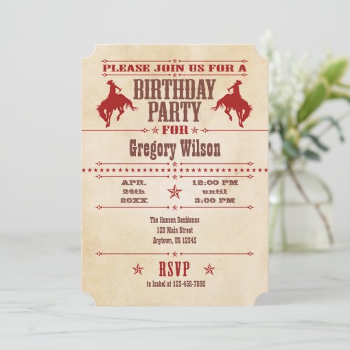 Red Vintage Cowboy Birthday Invitation | Zazzle