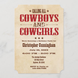 Red Vintage Cowboy Birthday Invitation