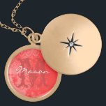 Red Vintage Damask Monogram Necklace<br><div class="desc">Sweetheart Locket Necklace for her on Valentine's Day or Anniversary. Monogram and Name of your Sweetheart.</div>