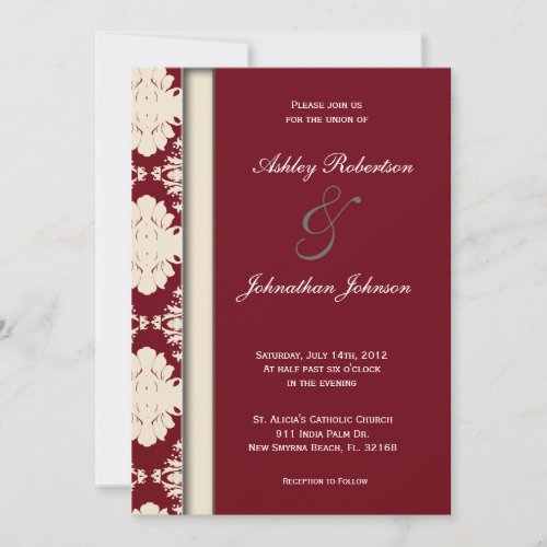 Red Vintage damask wedding invite