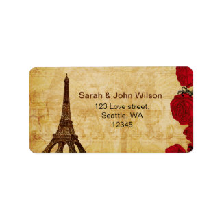 red vintage eiffel tower Paris address labels
