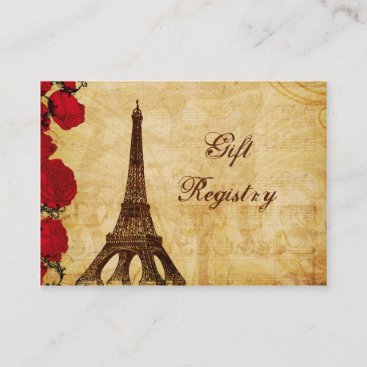 red vintage eiffel tower Paris Gift registry Enclosure Card
