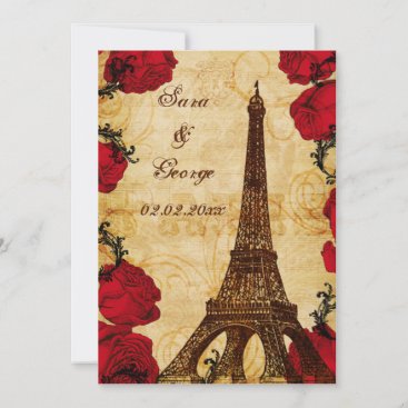 red vintage eiffel tower Paris save the date