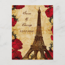 red vintage eiffel tower Paris save the date Announcement Postcard