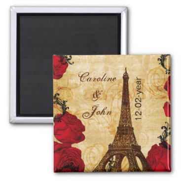 red vintage eiffel tower Paris save the date Magnet