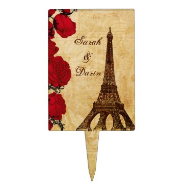 red vintage eiffel tower Paris wedding cake picks