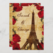 red vintage eiffel tower Paris wedding invite (Front/Back)