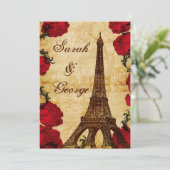 red vintage eiffel tower Paris wedding invite (Standing Front)