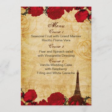 red vintage eiffel tower Paris wedding menu cards