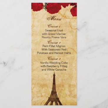 red vintage eiffel tower Paris wedding menu cards