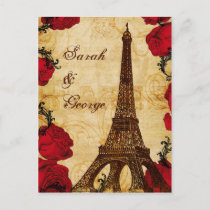red vintage eiffel tower Paris wedding rsvp Invitation Postcard