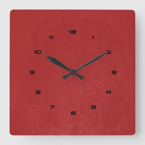 Red Vintage Faux Leather Texture Square Wall Clock
