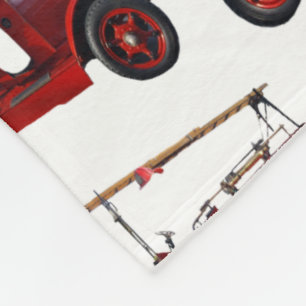 Red Vintage Fire Engine With Ladder Pattern, Fleece Blanket