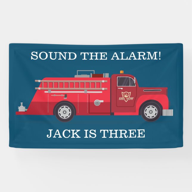 Red Vintage Fire Truck / Fire Engine Party Banner (Horizontal)