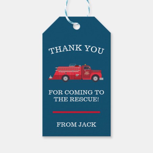 Red Vintage Fire Truck Fire Engine Thank You Gift Tags