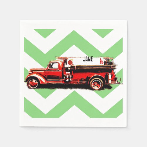 Red Vintage Fire Truck Paper Napkins