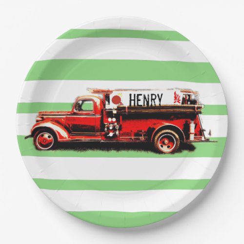 Red Vintage Fire Truck Paper Plates
