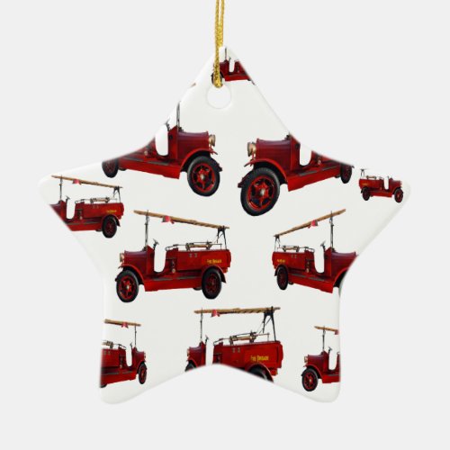 Red Vintage Fire Truck Pattern Ceramic Ornament