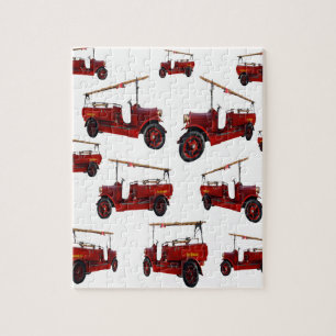 Red Vintage Fire Truck Pattern, Jigsaw Puzzle