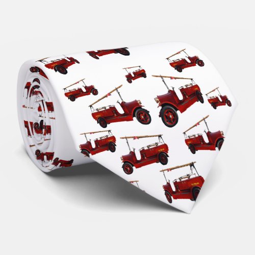Red Vintage Fire Truck Pattern Tie