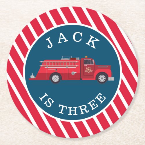 Red Vintage Fire Truck Round Paper Coaster