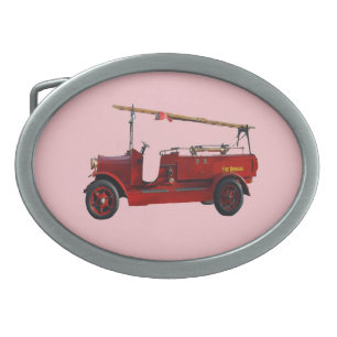 Red Vintage Fire Truck With Overhead Ladder, Belt Buckle
