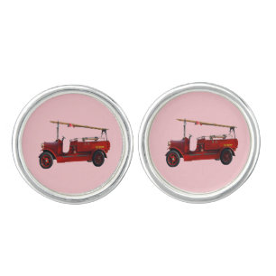 Red Vintage Fire Truck With Overhead Ladder,  Cufflinks