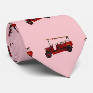 Red Vintage Fire Truck With Overhead Ladder, Neck Tie